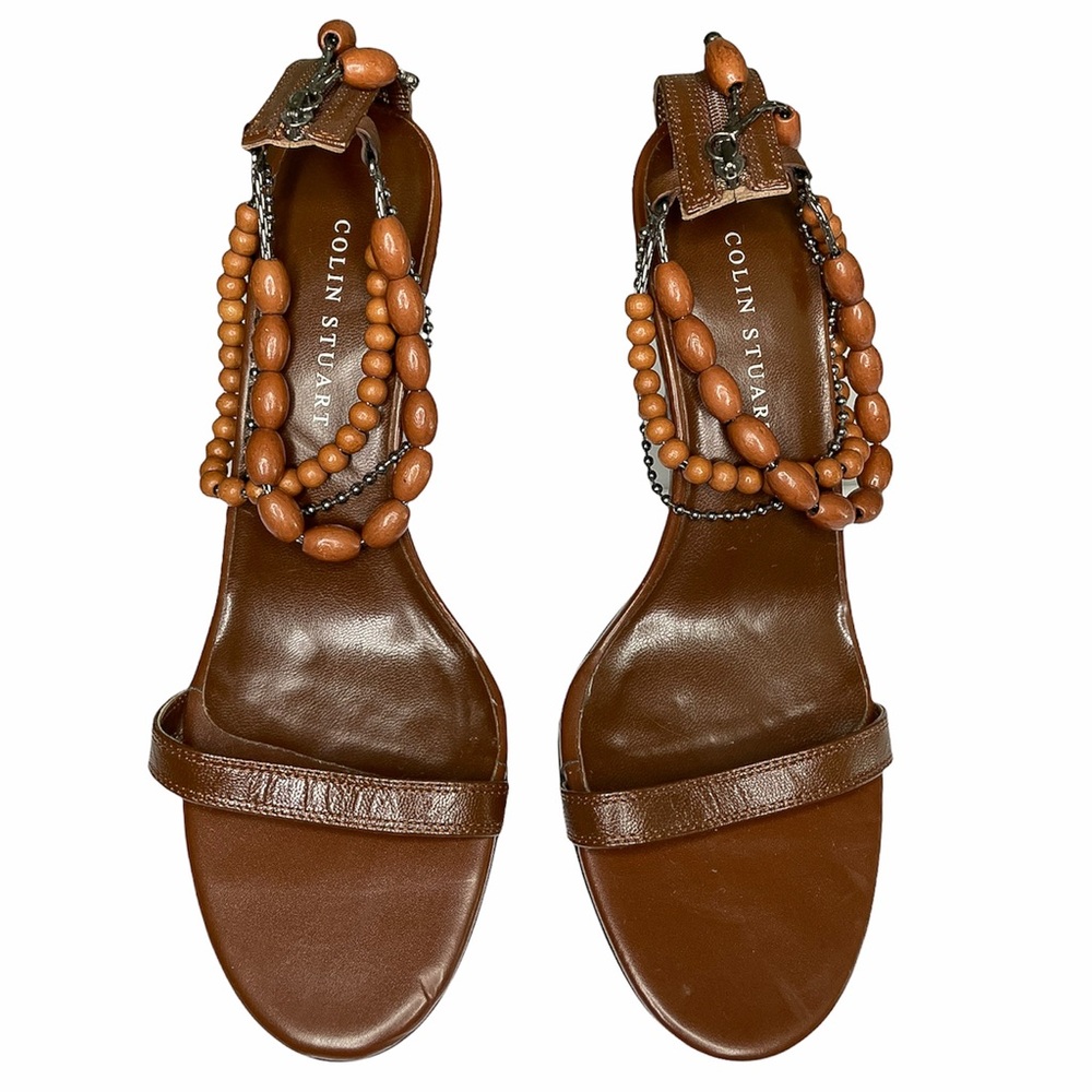 COLIN STUART Beaded Ankle Brown Heels Vintage Boho